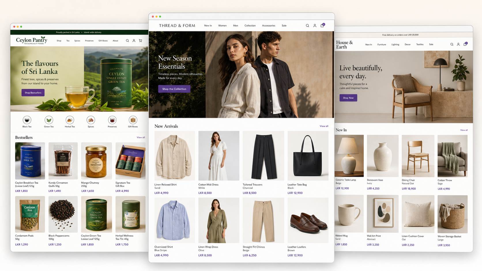 Storzy storefront templates for fashion, food and homeware businesses