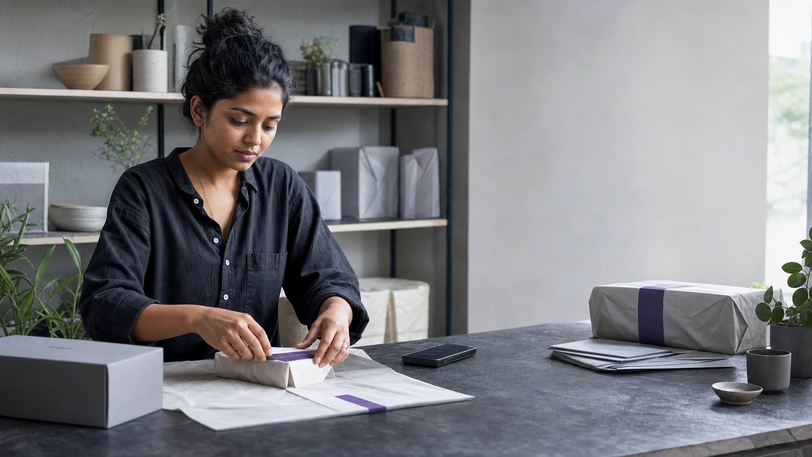 A merchant preparing a customer parcel for fulfilment